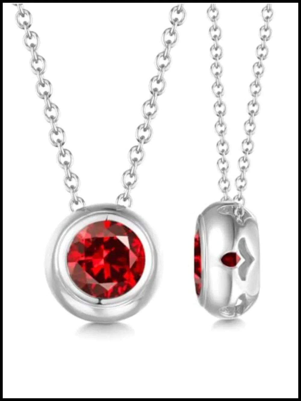 2CT Created Ruby Pendant Necklace, 925 Sterling Silver Rhodium Plated,